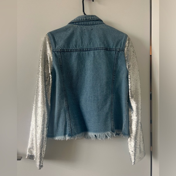 Denim jacket with silver sequin sleeves - Picture 2 of 6
